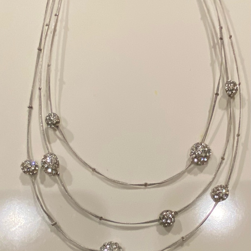 Silver Multi Strand Necklace with Crystal Accents